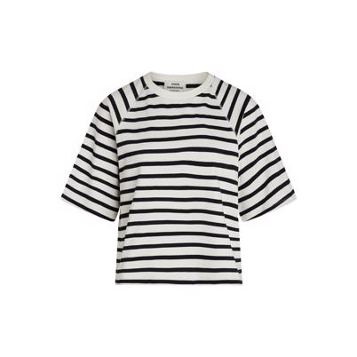 Mads Nørgaard Stripe Trista T-shirt Snowwhite Black Shop Online Hos Blossom